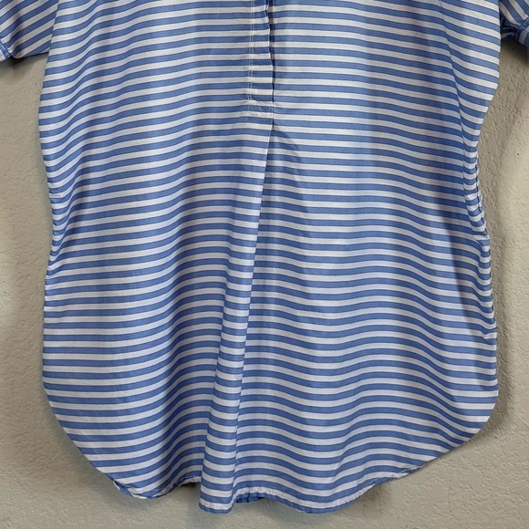J Crew Lightweight Blue White Stripe Short Sleeve Popover V Neck Shirt Blouse MD - Picture 5 of 13